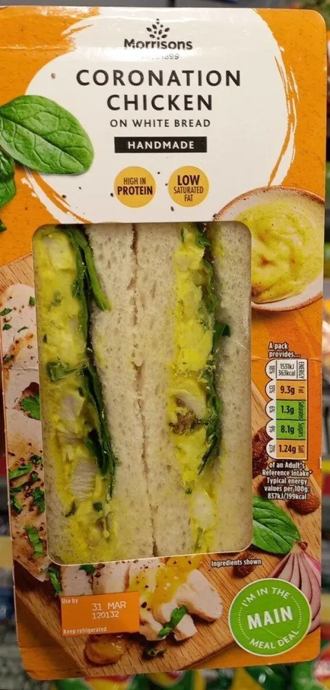Coronation chicken on white bread