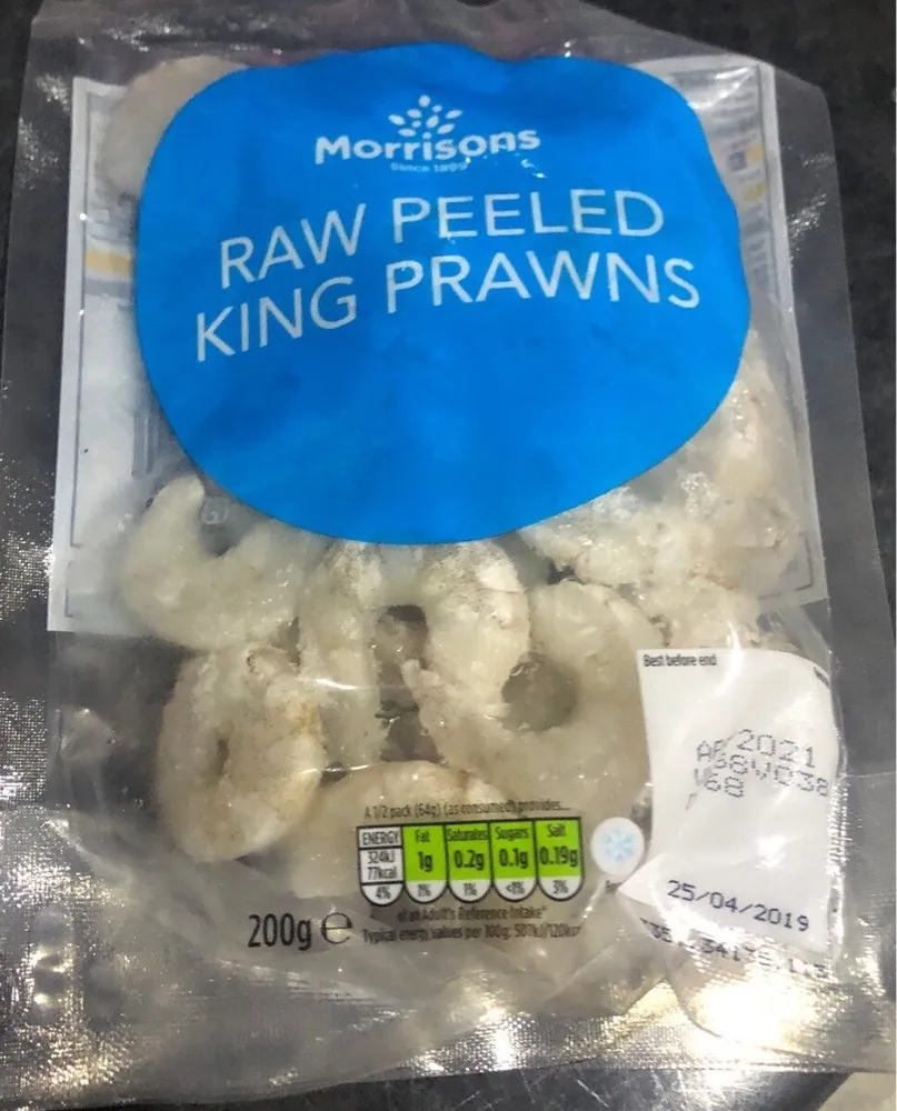 Raw peeled king prawns