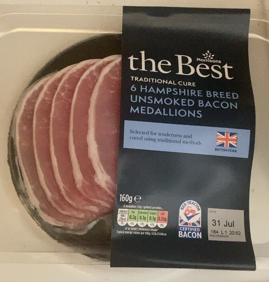 6 HAMPSHIRE BREED UNSMOKED BACON MEDALIONS