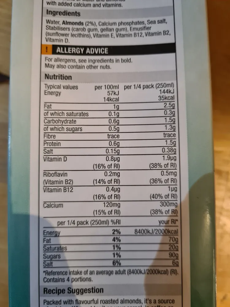 Unsweetened almond milk
