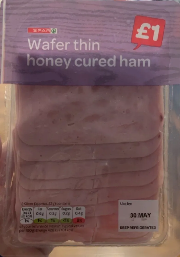 Wafer thin honey cured ham