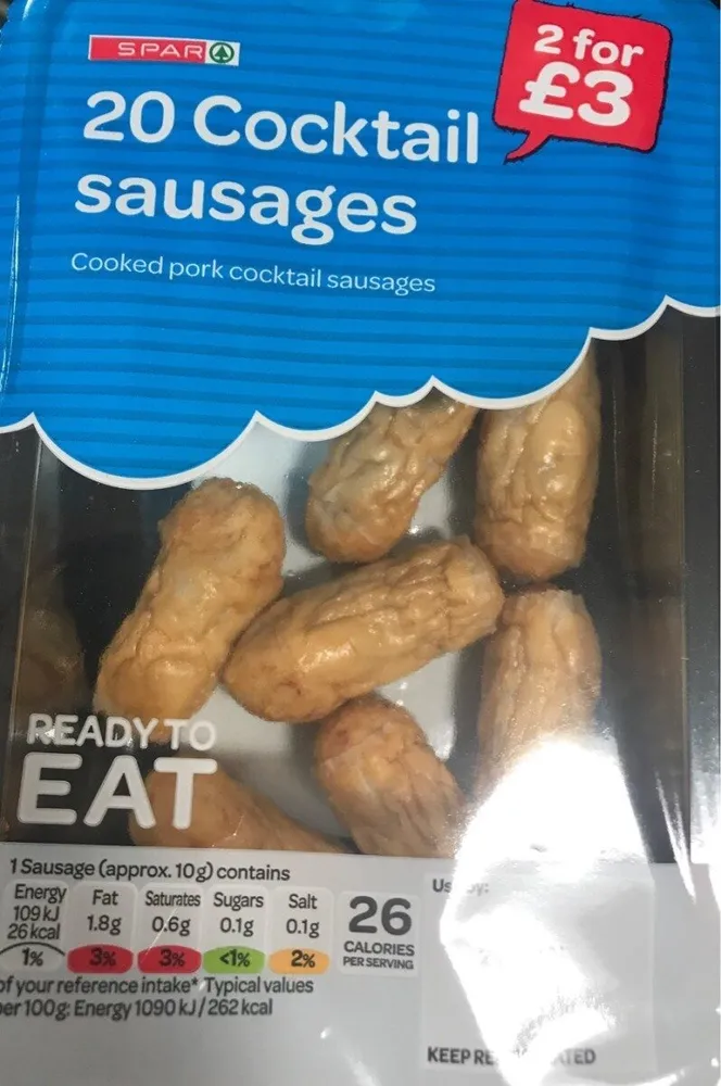 Cooked pork cocktail sausages