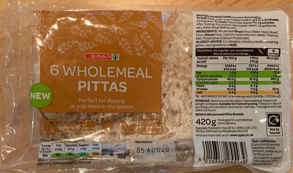 Wholemeal pittas