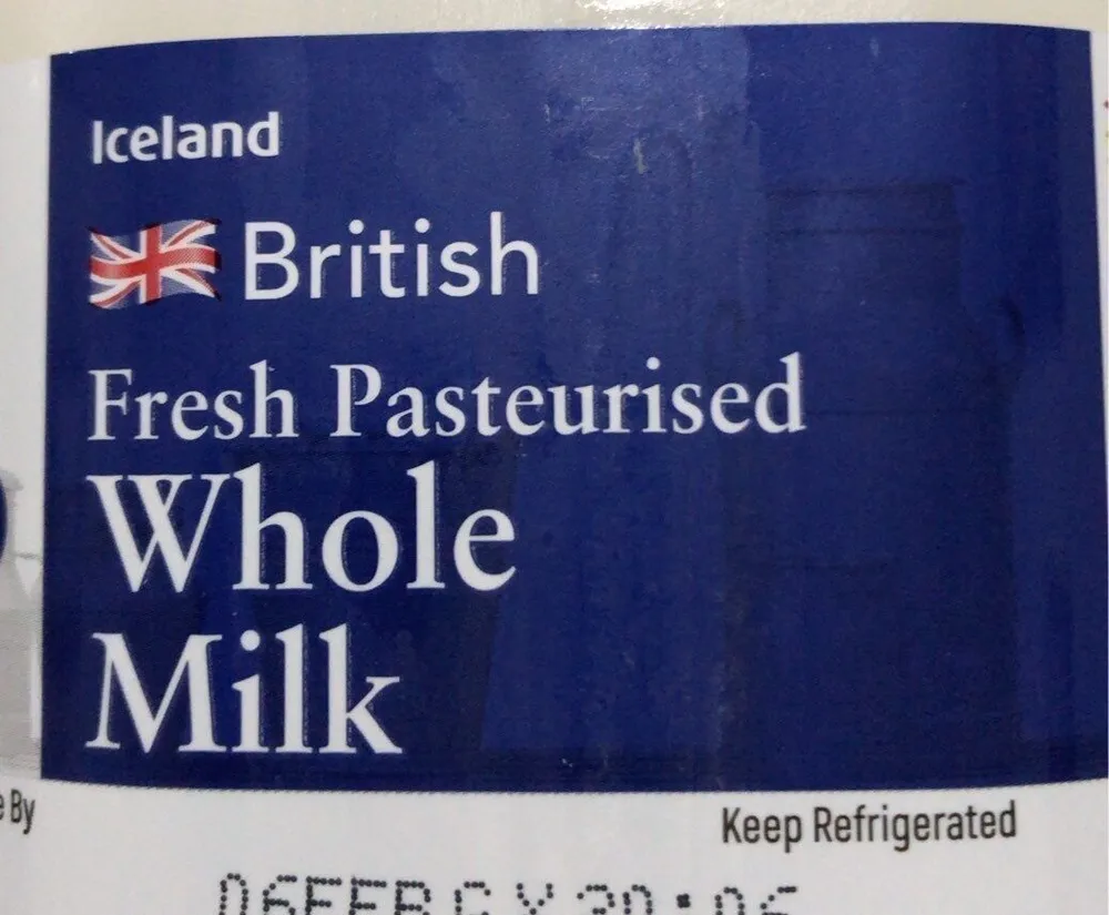 Fresh pasteurised whole milk