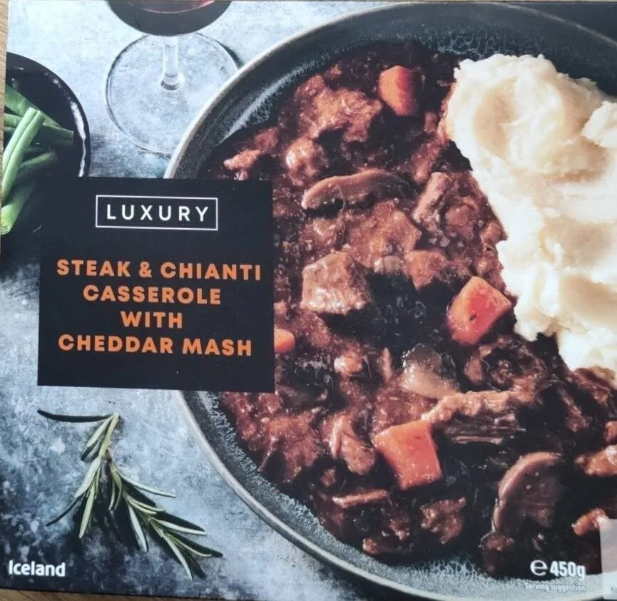Steak and Chianti casserole with cheddar mash