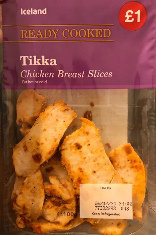 Tikka chicken breast slices