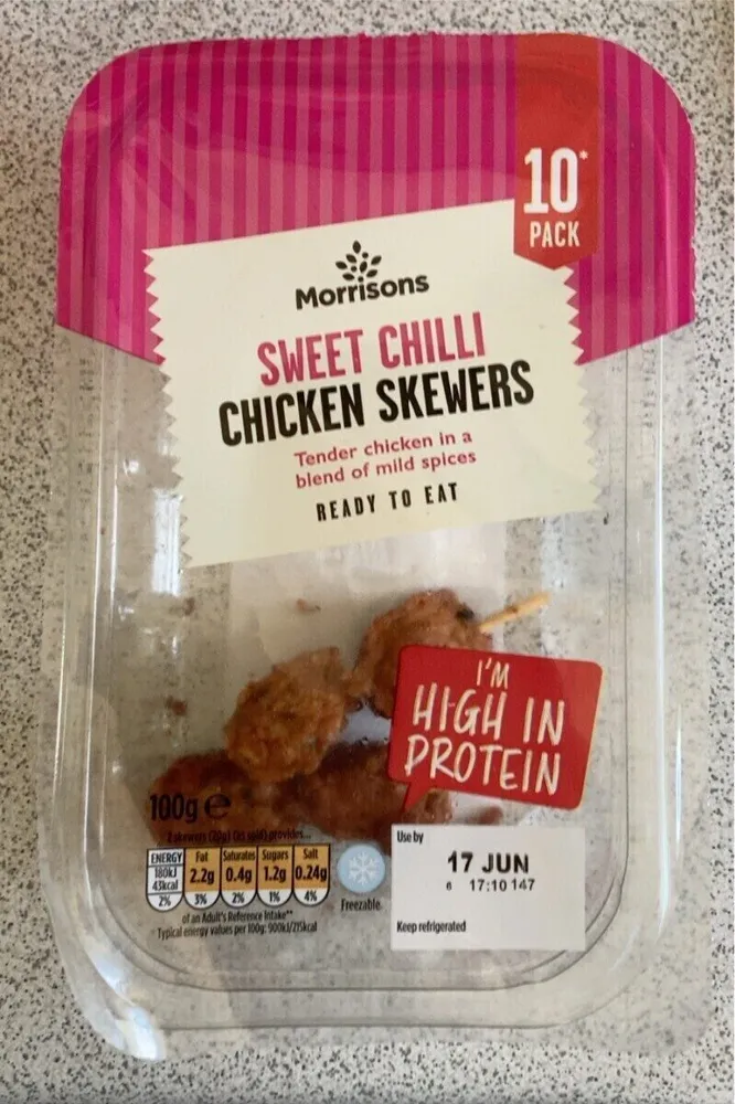 Sweet chilli chicken skewers