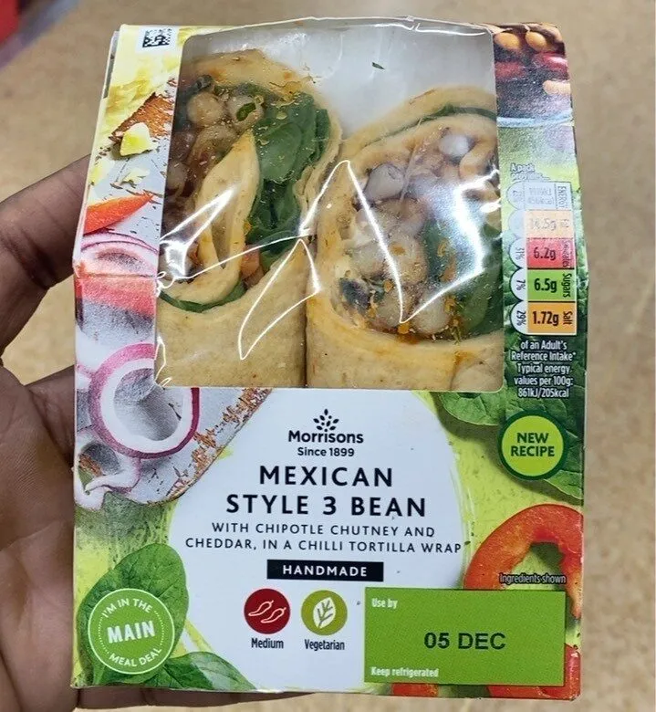 Mexican style 3 bean wrap