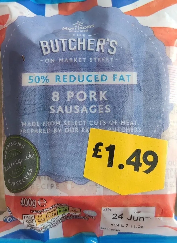50% Reduced Fat 8 pork sausages