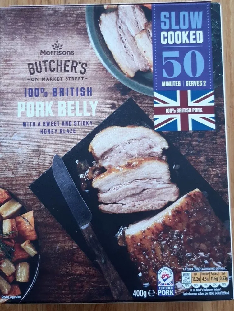 British Pork Belly with a sweet and sticky honey glaze