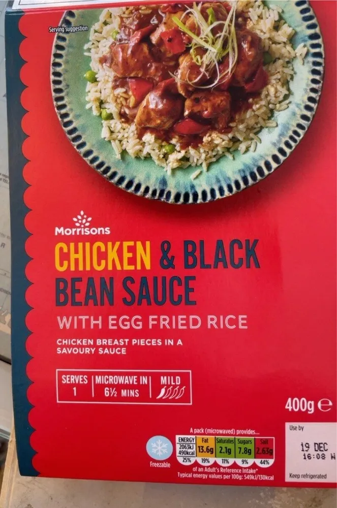Chicken and black bean sauce with egg fried rice