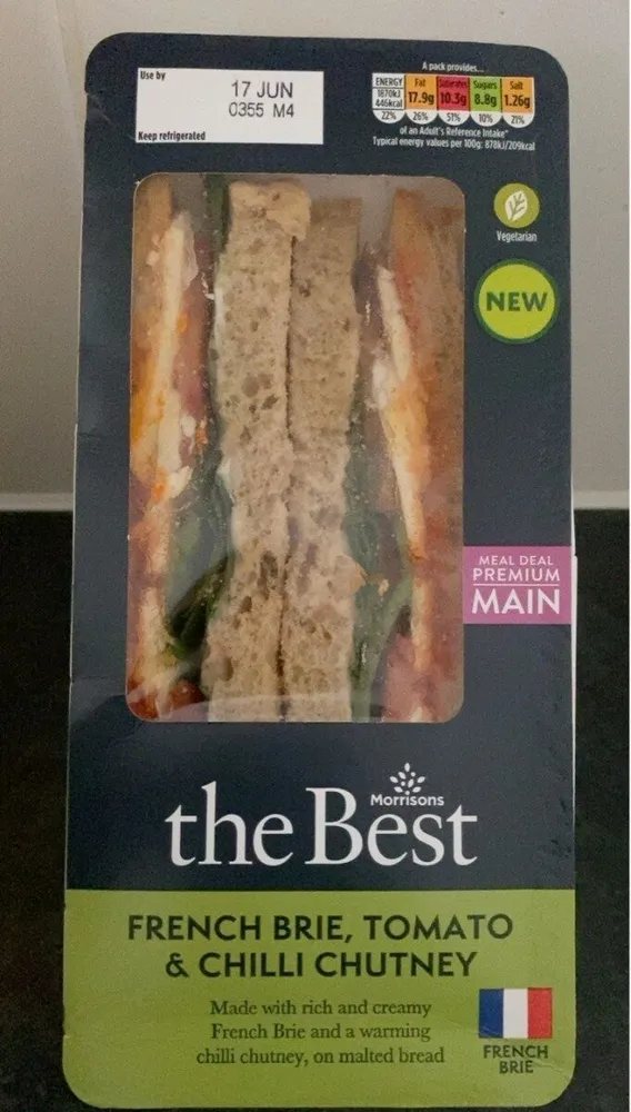French brie, tomsto & chilli chutney sandwich