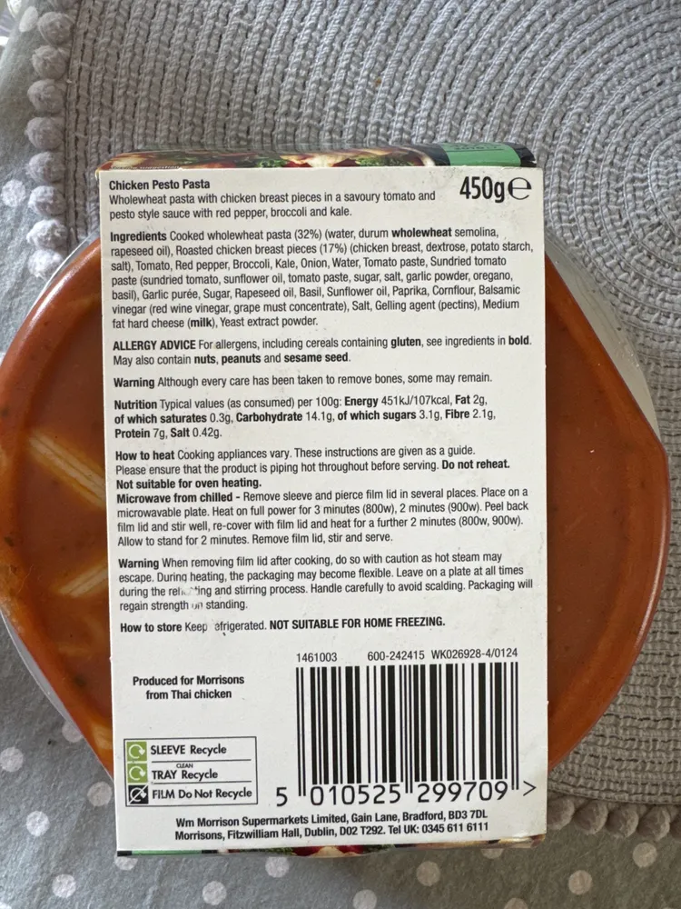 Morrisons Protein Chicken Pesto Pasta