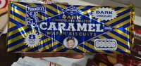 Dark chocolate coated caramel wafer biscuits