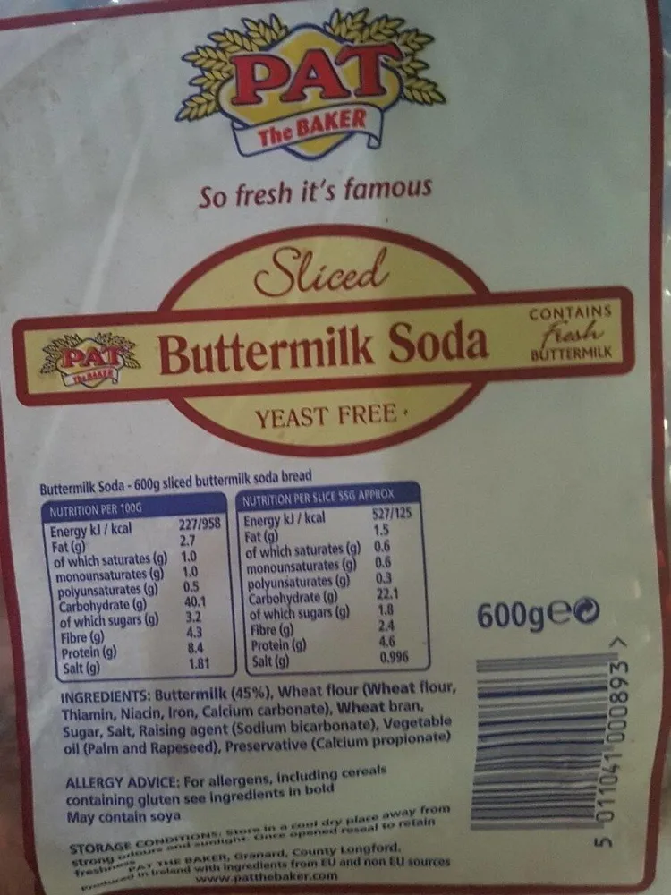 Sliced buttermilk soda yeast free