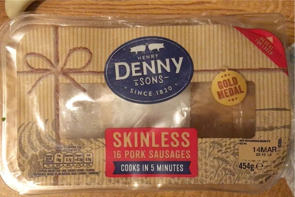 Skinless pork sausages