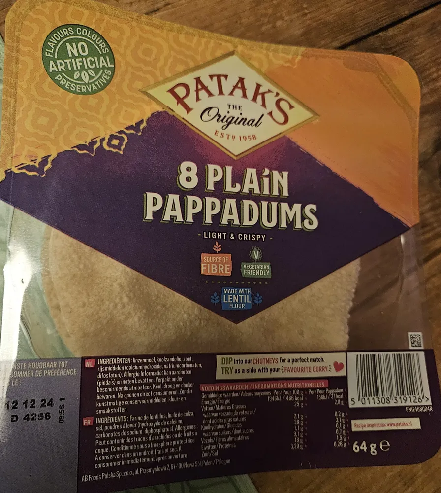 8 Plain Pappadums