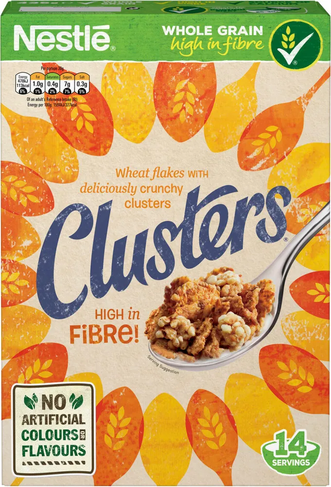 CLUSTERS Cereal Box