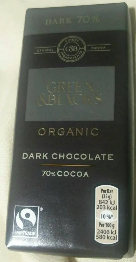Green & black's organic chocolate bar 70% dark