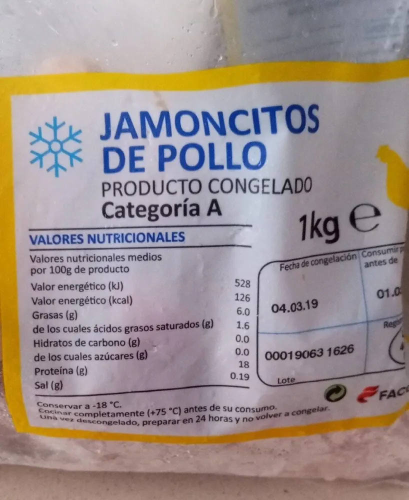 Jamoncitos de pollo congelados