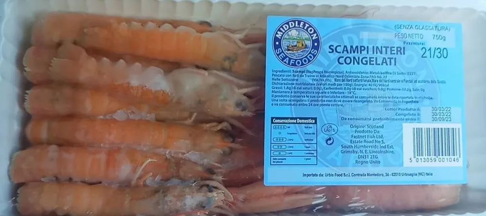 Scampi interi congelati