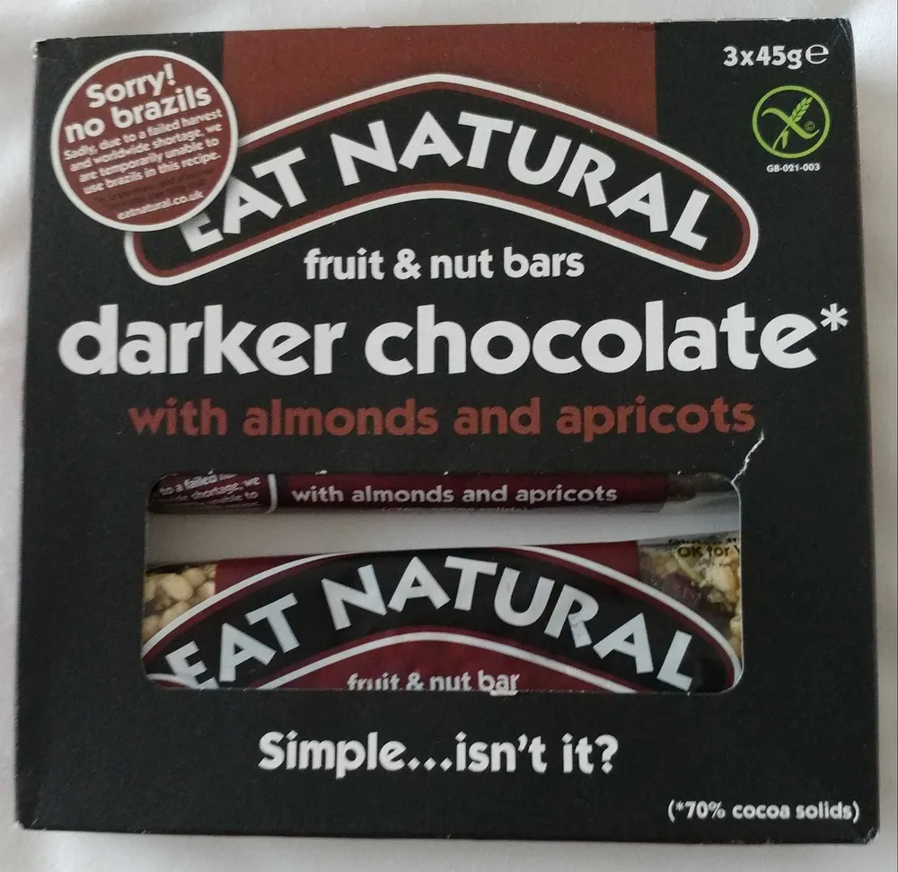 Fruit and nut bars darker chocolate with almonds and apricots