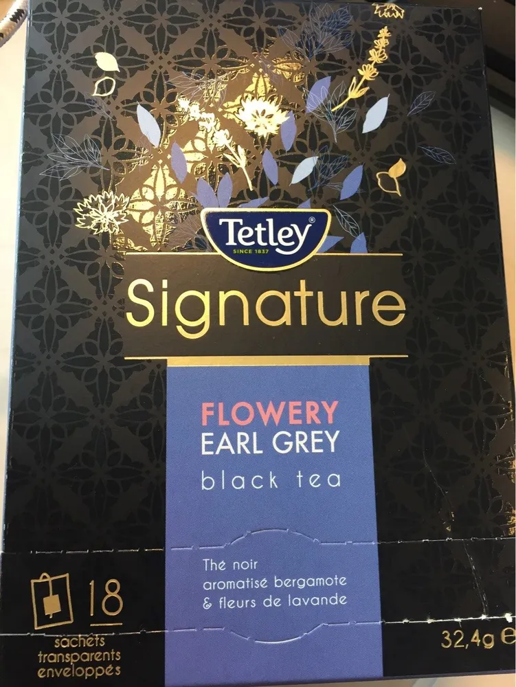 Tetley Signature Thé noir Flowery Earl Grey 18 sachets 32,4 g