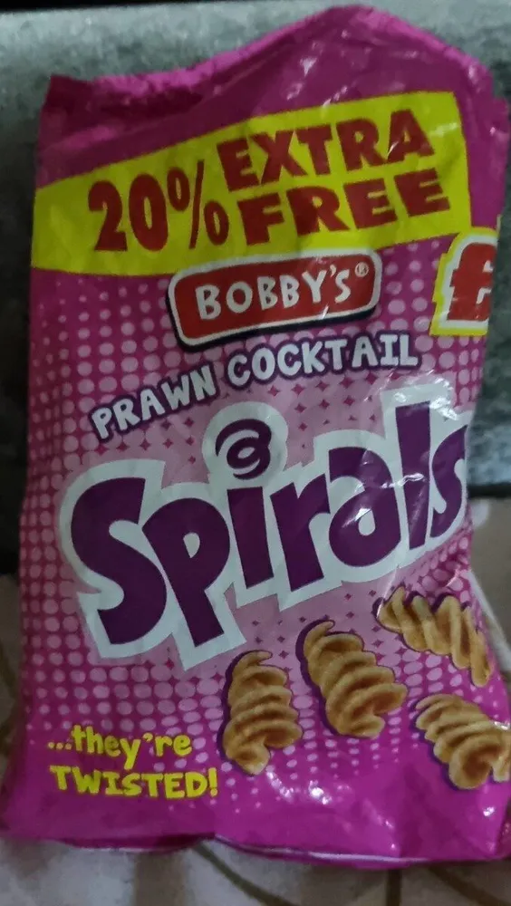 Spiral prawn cocktail crisps