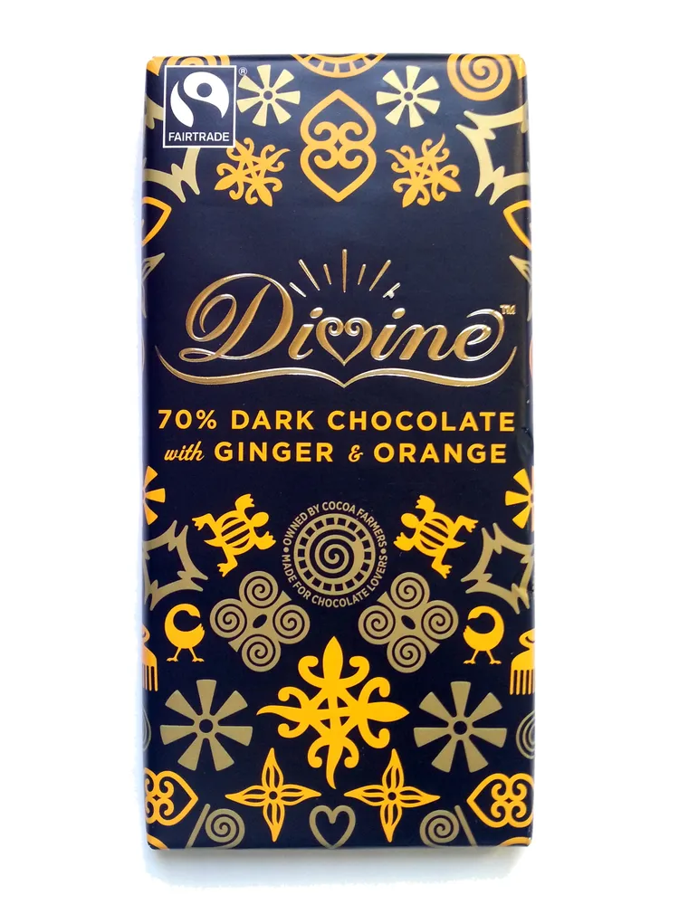 Chocolat noir 70 % avec du gingembre et de l'Orange