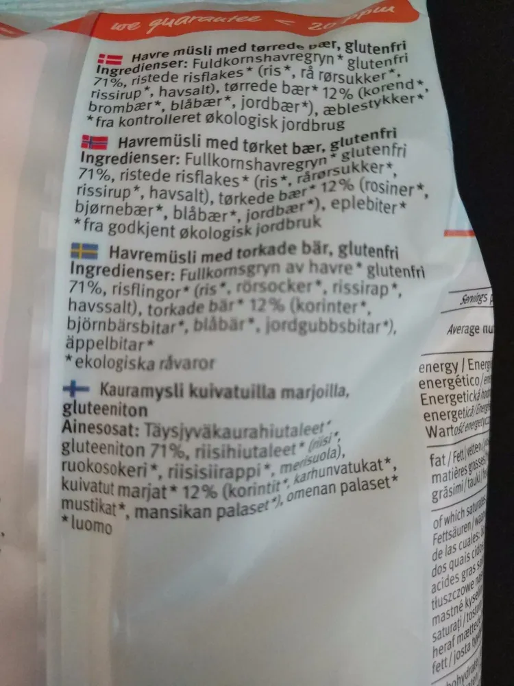 Havremüsli med tørrede bær, glutenfri