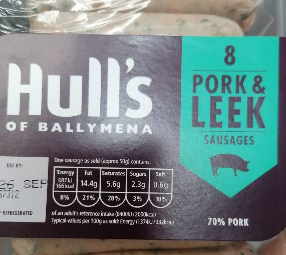 Pork and leek sausages