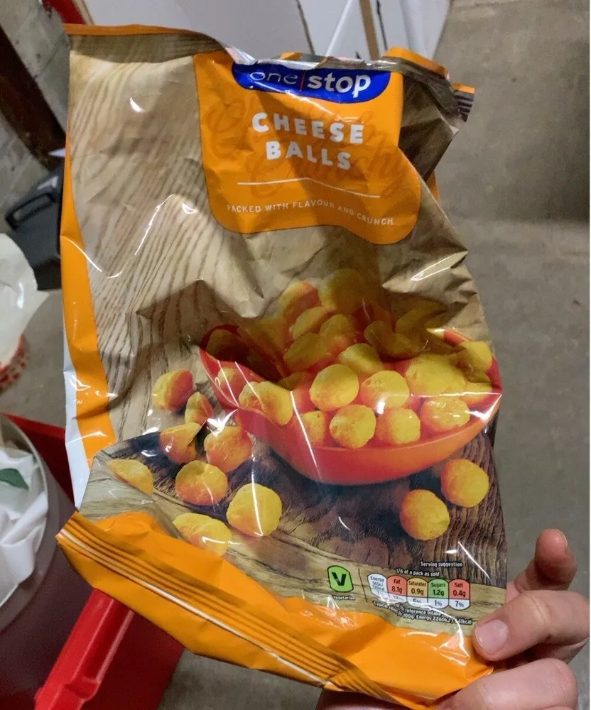 one stop CHEESE BALLS CRUNCHY AND CHEESY