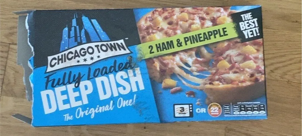 2 Ham and pineapple deep dish pizzas
