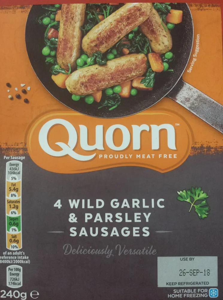 Quorn 4 wild and Parsley sausages