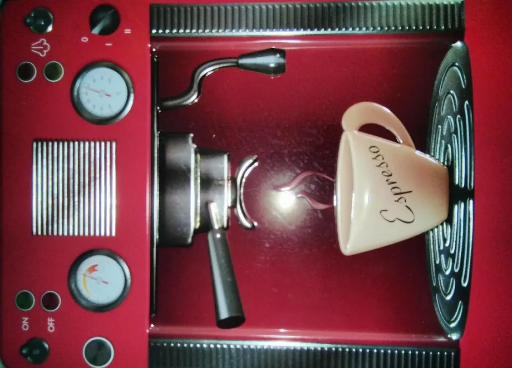 embossed red espresso tin