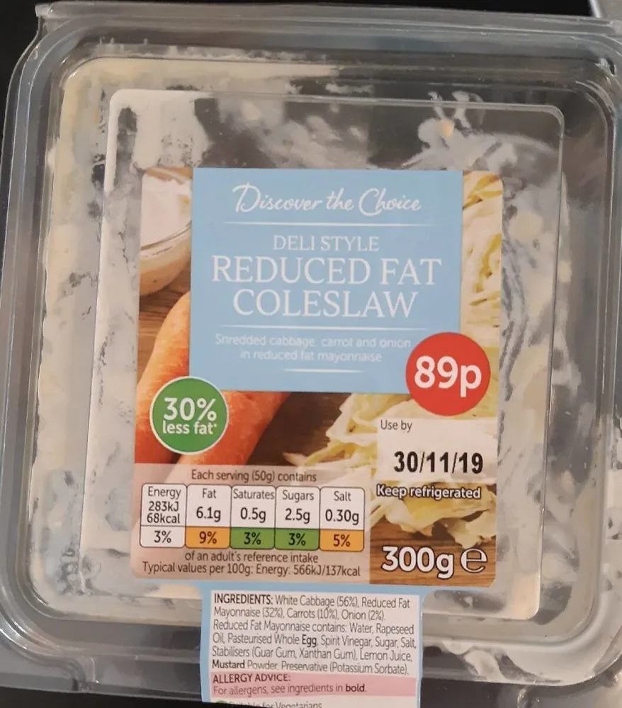 Deli style reduced fat coleslaw