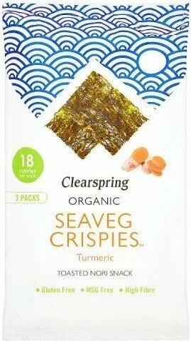 Organic Seaveg Crispies Turmeric Toasted Nori Snack 3 x