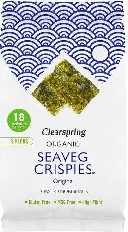 Organic Seaveg Crispies Original Toasted Nori Snack 3 x