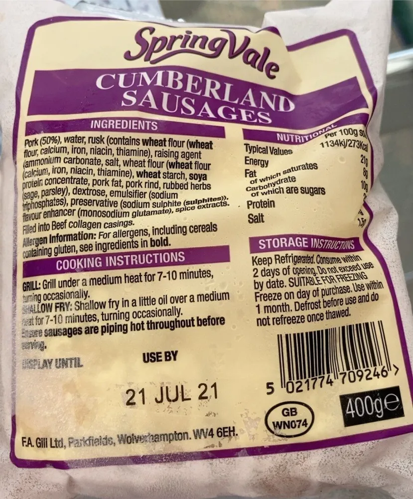Cumberland sausages