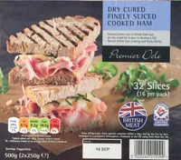 Dry cured finely sliced cooked ham
