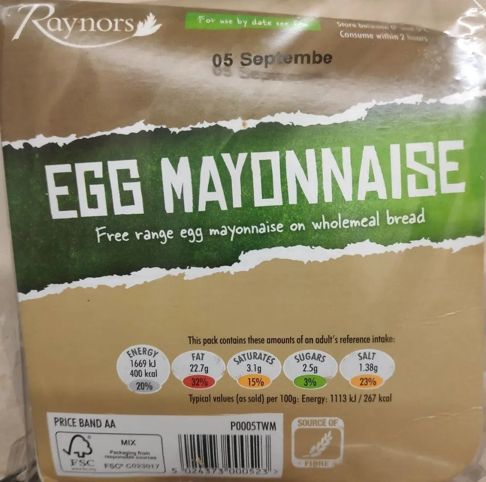 Free Range Egg Mayonnaise on whole meal bread