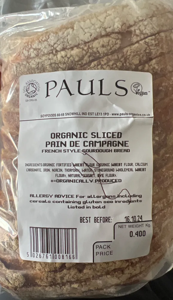 Organic Sliced Pain de Campagne French Style Sourdough Bread