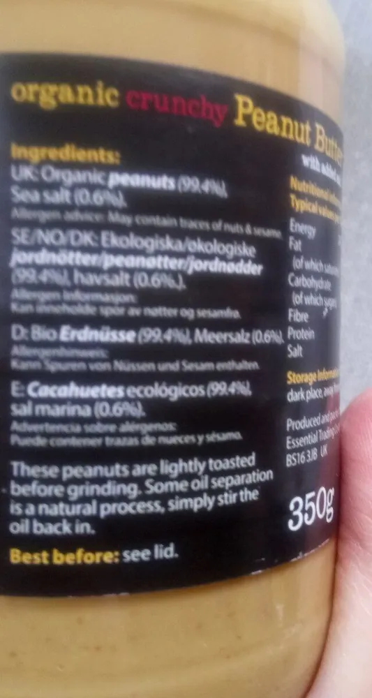 Ess Organic Peanut Butter Crunchy ws