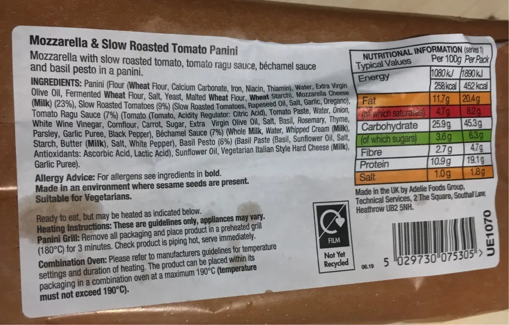 Mozzarella & slow roast tomato panini