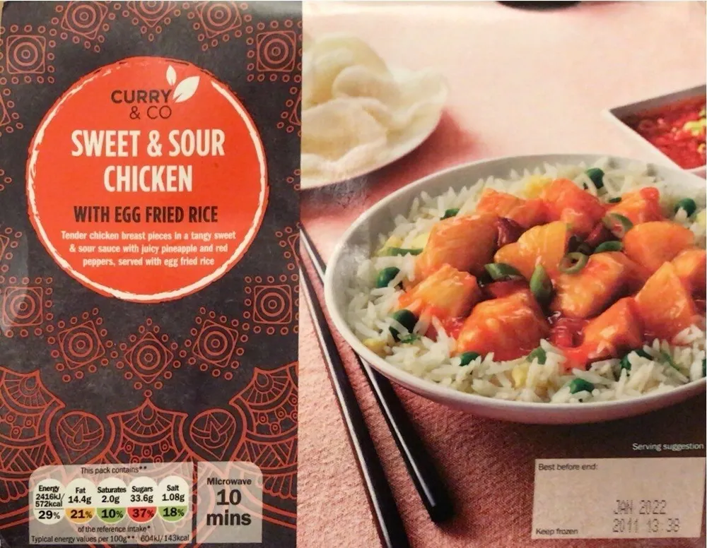 Sweet and sour chicken with egg fried rice