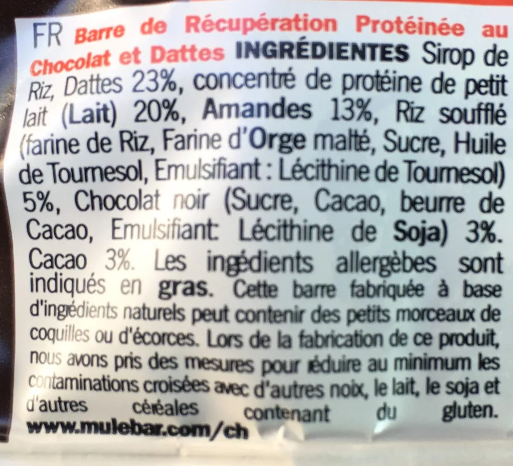 Barre de Récupération Protéinée au chocolat et Dattes
