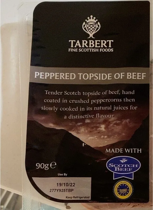 Peppered topside beef