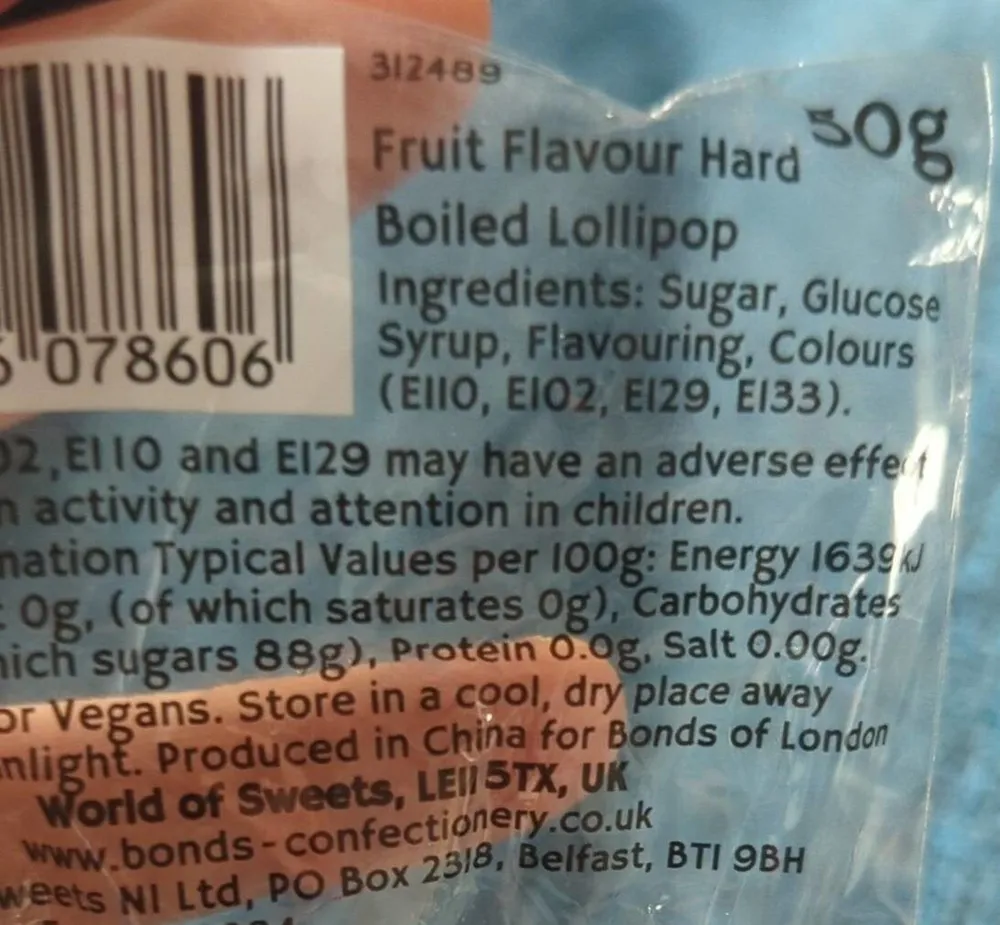 Fruit flavour hard boiled lollipop
