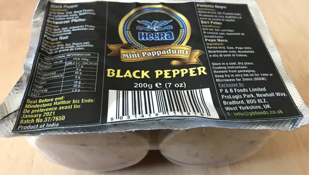 Mini pappadums - Black pepper