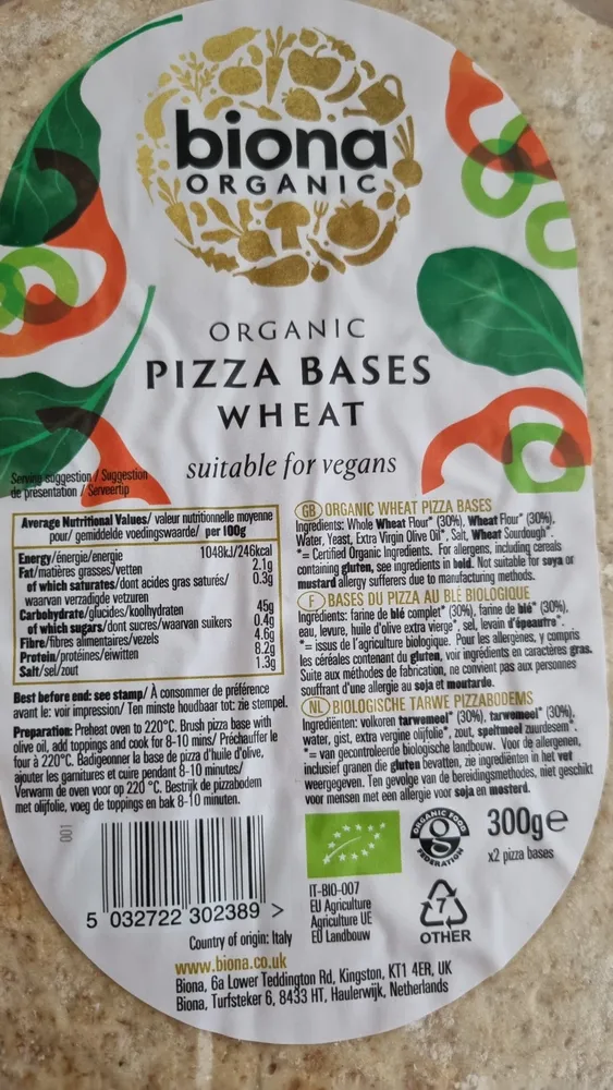 Organic Pizza Bases Wheat